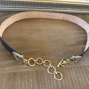 Vintage Black Leather Gold-Link Waist Belt TANNER